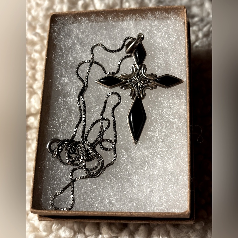 Obsidian Sterling Silver Cross & Chain